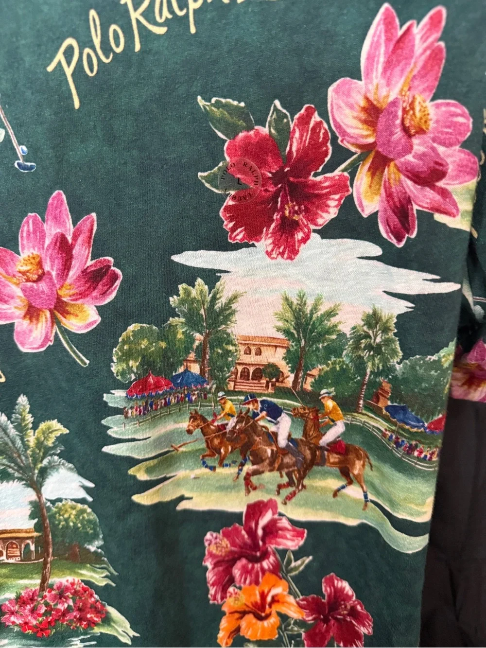 Ralph Lauren Green Polo with Pink & Orange Floral Scenic Print